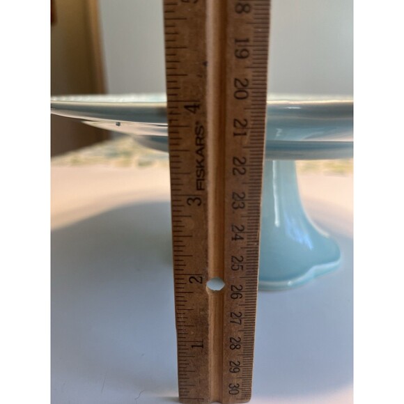 Maioliche Jessica Italy Ceramic Cake Stand Blue Scalloped Pedestal 10.75” - Picture 6 of 15